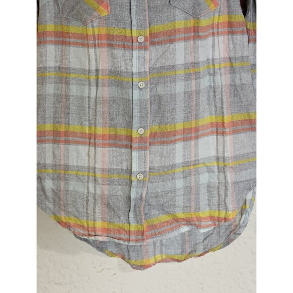 Merona Women's Size XS Blue Orange Yellow Plaid Flannel Shirts Pockets New - Picture 4 of 12